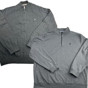 Izod Men’s Sweater Lot 3XLT Gray Black Pullover Knit Stretch 1/4 Zip Big & Tall